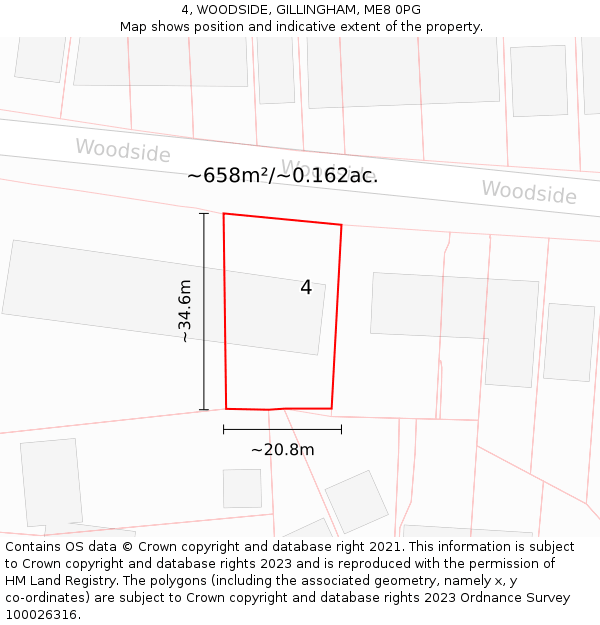 4, WOODSIDE, GILLINGHAM, ME8 0PG: Plot and title map