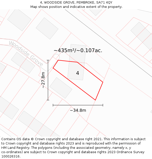 4, WOODSIDE GROVE, PEMBROKE, SA71 4QY: Plot and title map