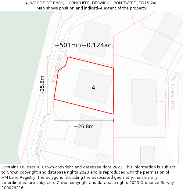 4, WOODSIDE PARK, HORNCLIFFE, BERWICK-UPON-TWEED, TD15 2XH: Plot and title map