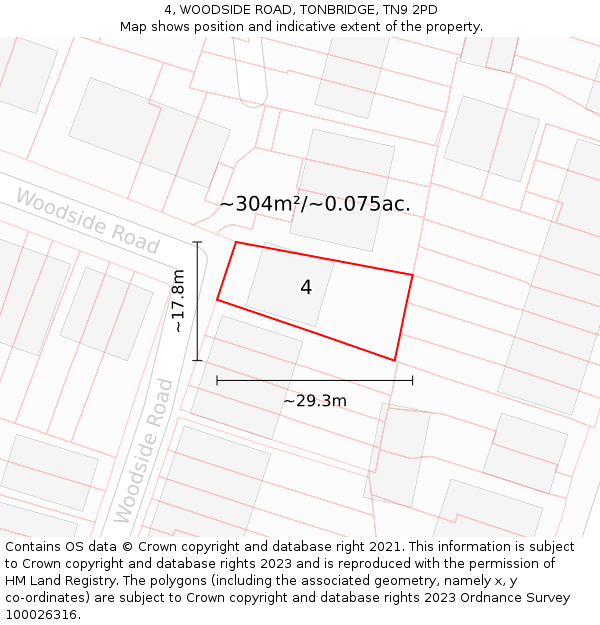 4, WOODSIDE ROAD, TONBRIDGE, TN9 2PD: Plot and title map