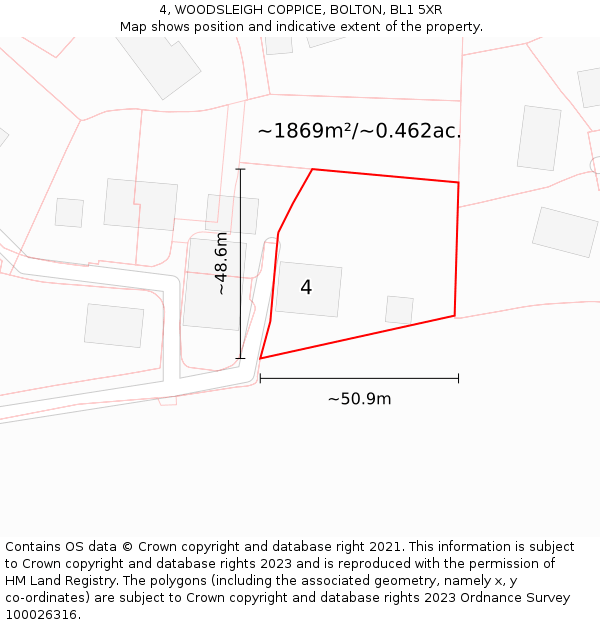 4, WOODSLEIGH COPPICE, BOLTON, BL1 5XR: Plot and title map