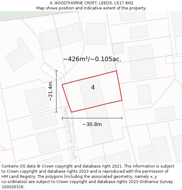 4, WOODTHORNE CROFT, LEEDS, LS17 8XQ: Plot and title map