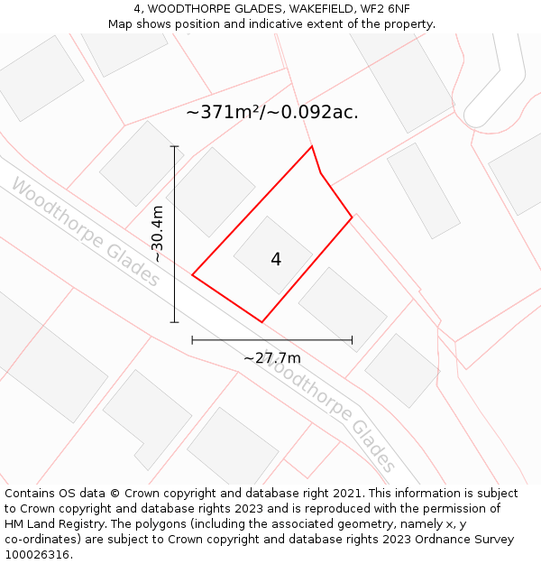 4, WOODTHORPE GLADES, WAKEFIELD, WF2 6NF: Plot and title map