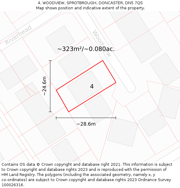 4, WOODVIEW, SPROTBROUGH, DONCASTER, DN5 7QS: Plot and title map