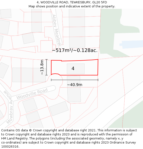 4, WOODVILLE ROAD, TEWKESBURY, GL20 5FD: Plot and title map