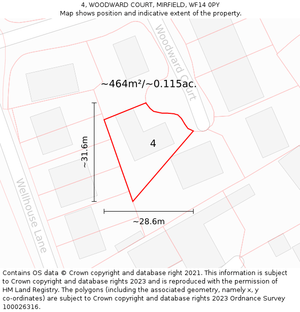 4, WOODWARD COURT, MIRFIELD, WF14 0PY: Plot and title map