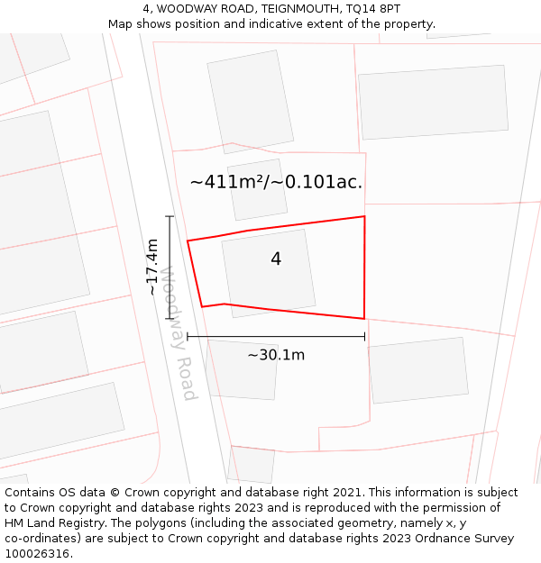 4, WOODWAY ROAD, TEIGNMOUTH, TQ14 8PT: Plot and title map