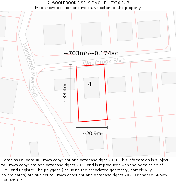 4, WOOLBROOK RISE, SIDMOUTH, EX10 9UB: Plot and title map