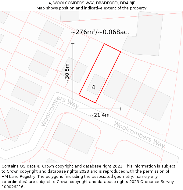 4, WOOLCOMBERS WAY, BRADFORD, BD4 8JF: Plot and title map