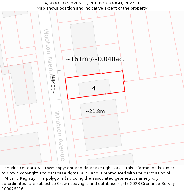 4, WOOTTON AVENUE, PETERBOROUGH, PE2 9EF: Plot and title map