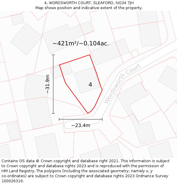 4, WORDSWORTH COURT, SLEAFORD, NG34 7JH: Plot and title map