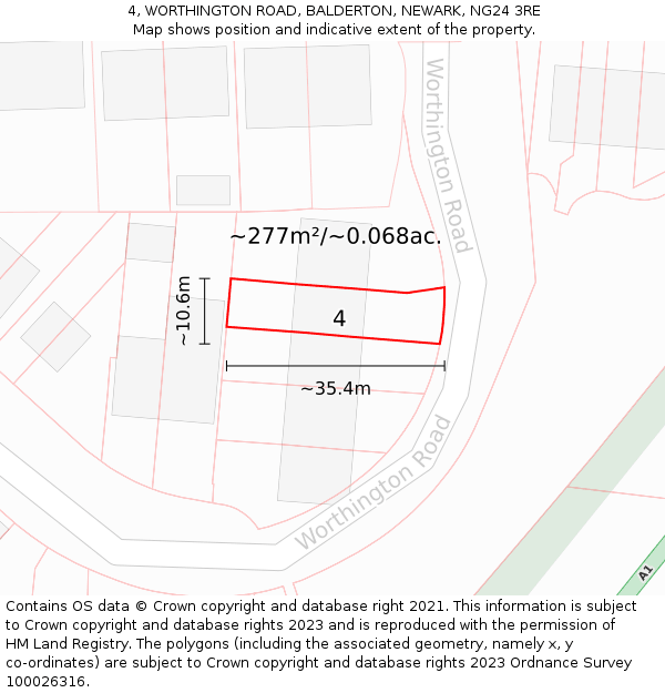 4, WORTHINGTON ROAD, BALDERTON, NEWARK, NG24 3RE: Plot and title map