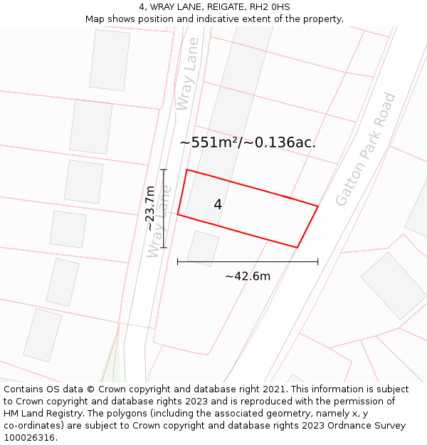 4, WRAY LANE, REIGATE, RH2 0HS: Plot and title map