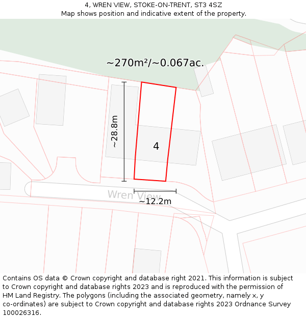 4, WREN VIEW, STOKE-ON-TRENT, ST3 4SZ: Plot and title map