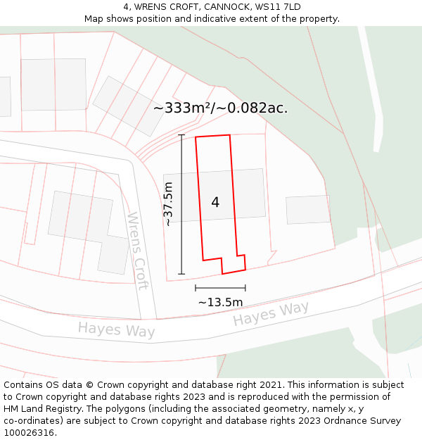 4, WRENS CROFT, CANNOCK, WS11 7LD: Plot and title map