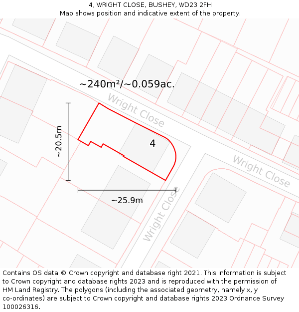 4, WRIGHT CLOSE, BUSHEY, WD23 2FH: Plot and title map