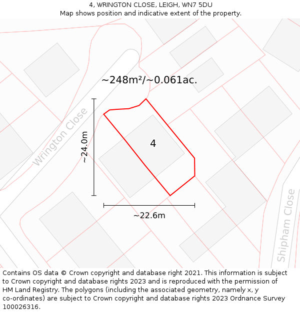 4, WRINGTON CLOSE, LEIGH, WN7 5DU: Plot and title map
