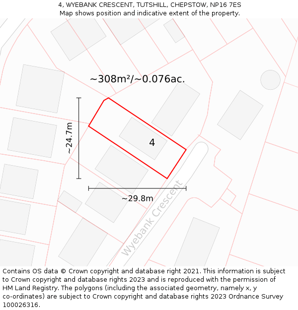 4, WYEBANK CRESCENT, TUTSHILL, CHEPSTOW, NP16 7ES: Plot and title map