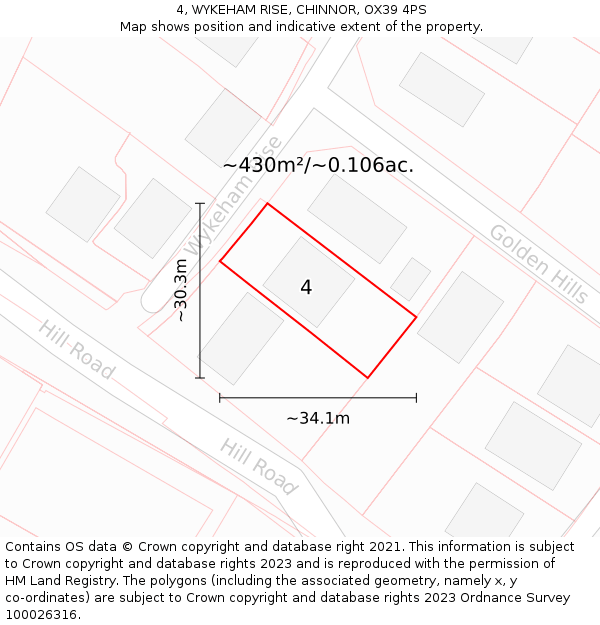 4, WYKEHAM RISE, CHINNOR, OX39 4PS: Plot and title map