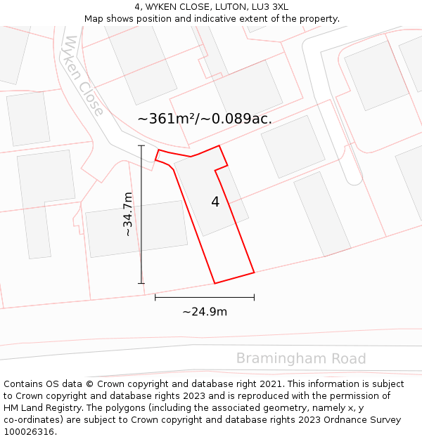 4, WYKEN CLOSE, LUTON, LU3 3XL: Plot and title map