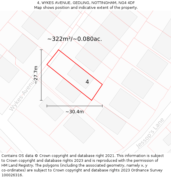 4, WYKES AVENUE, GEDLING, NOTTINGHAM, NG4 4DF: Plot and title map