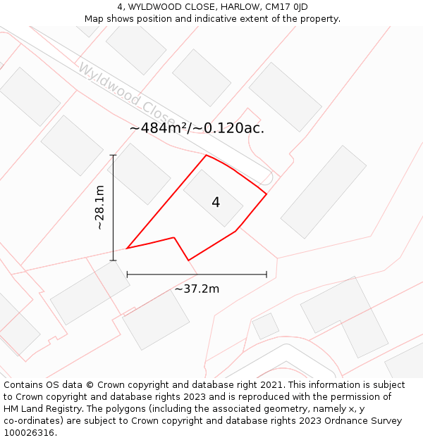 4, WYLDWOOD CLOSE, HARLOW, CM17 0JD: Plot and title map