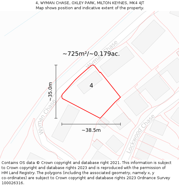 4, WYMAN CHASE, OXLEY PARK, MILTON KEYNES, MK4 4JT: Plot and title map