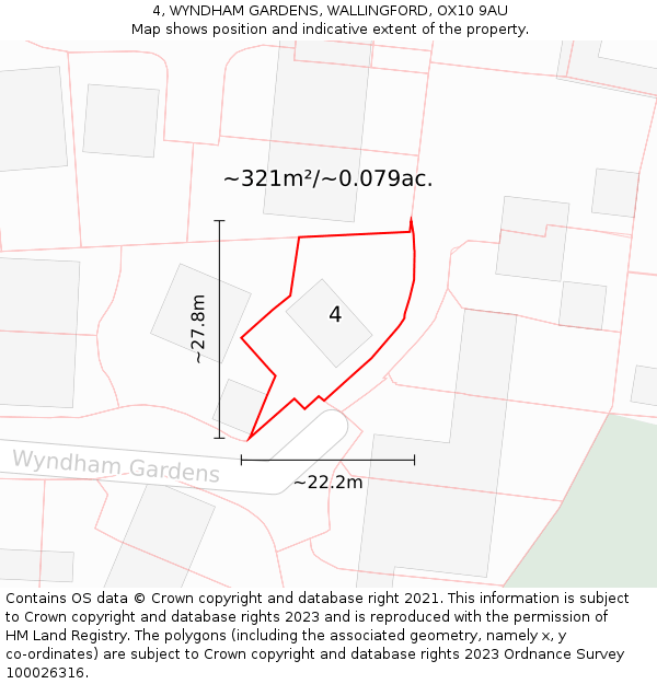 4, WYNDHAM GARDENS, WALLINGFORD, OX10 9AU: Plot and title map