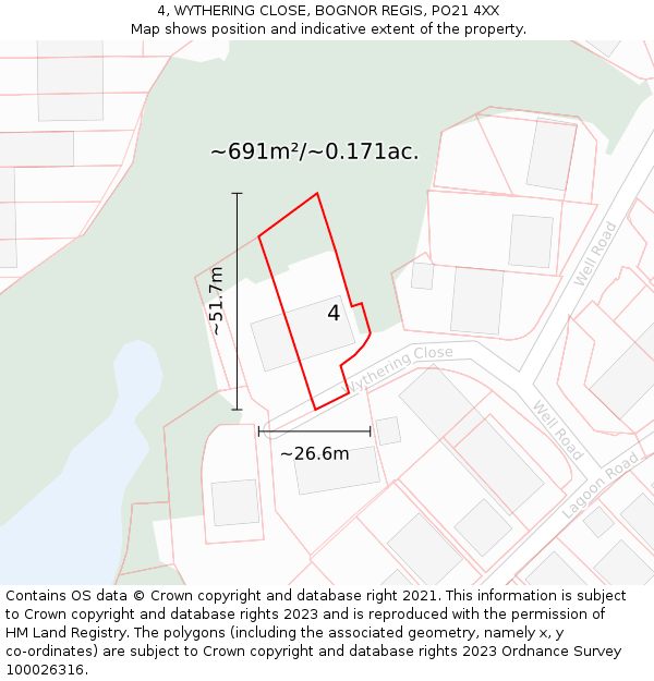 4, WYTHERING CLOSE, BOGNOR REGIS, PO21 4XX: Plot and title map