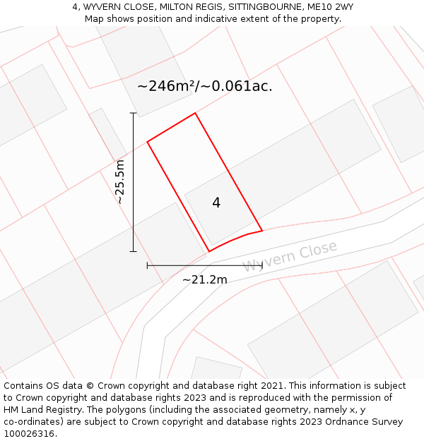 4, WYVERN CLOSE, MILTON REGIS, SITTINGBOURNE, ME10 2WY: Plot and title map