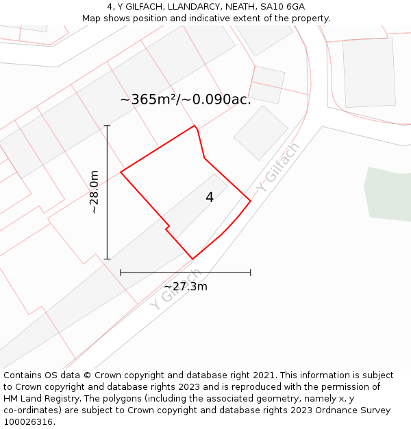 4, Y GILFACH, LLANDARCY, NEATH, SA10 6GA: Plot and title map