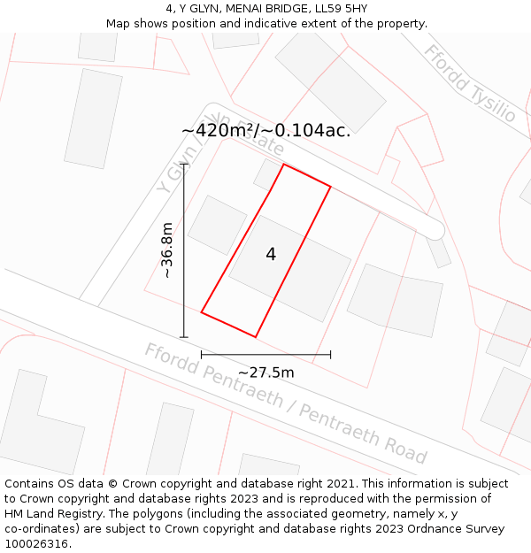 4, Y GLYN, MENAI BRIDGE, LL59 5HY: Plot and title map