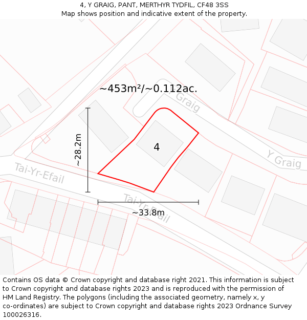 4, Y GRAIG, PANT, MERTHYR TYDFIL, CF48 3SS: Plot and title map