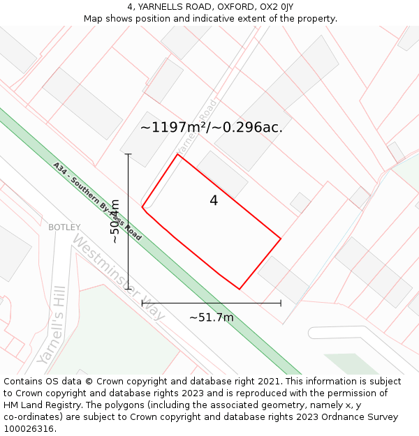 4, YARNELLS ROAD, OXFORD, OX2 0JY: Plot and title map