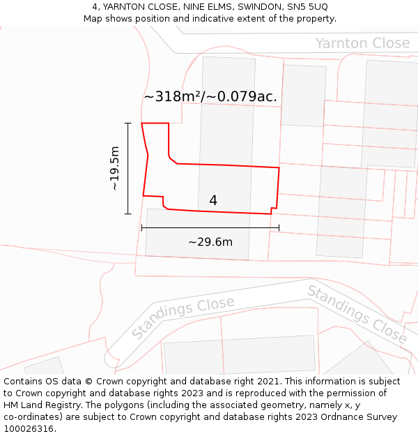 4, YARNTON CLOSE, NINE ELMS, SWINDON, SN5 5UQ: Plot and title map