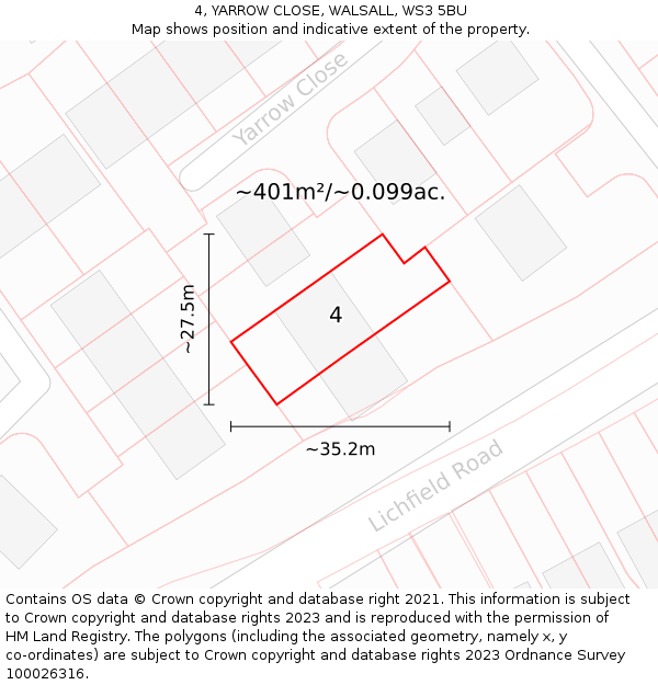 4, YARROW CLOSE, WALSALL, WS3 5BU: Plot and title map