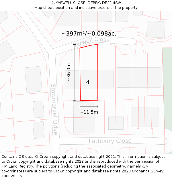 4, YARWELL CLOSE, DERBY, DE21 4SW: Plot and title map