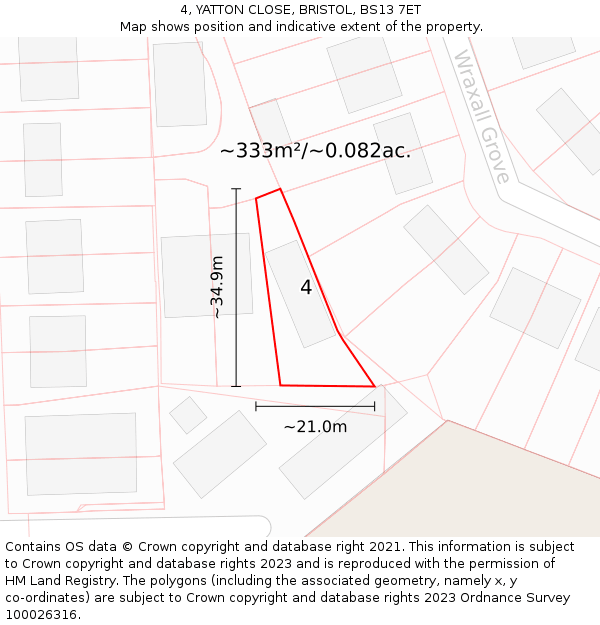 4, YATTON CLOSE, BRISTOL, BS13 7ET: Plot and title map