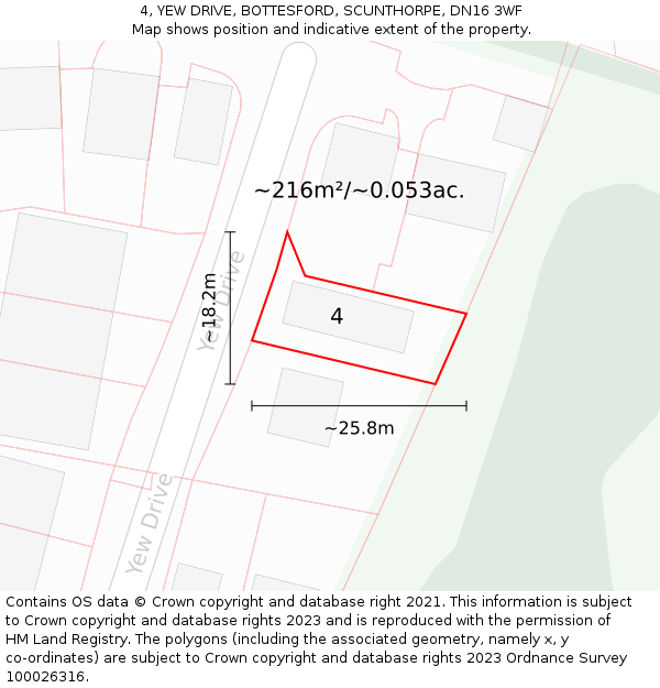 4, YEW DRIVE, BOTTESFORD, SCUNTHORPE, DN16 3WF: Plot and title map