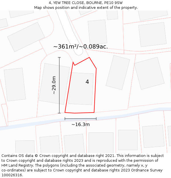 4, YEW TREE CLOSE, BOURNE, PE10 9SW: Plot and title map