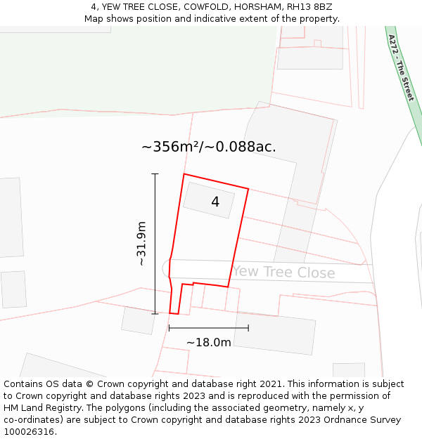 4, YEW TREE CLOSE, COWFOLD, HORSHAM, RH13 8BZ: Plot and title map