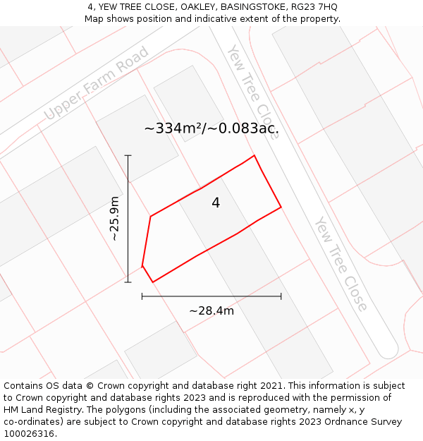 4, YEW TREE CLOSE, OAKLEY, BASINGSTOKE, RG23 7HQ: Plot and title map