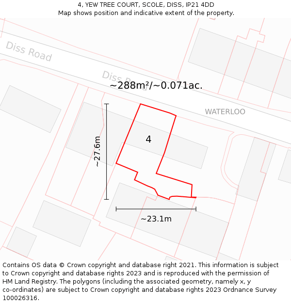 4, YEW TREE COURT, SCOLE, DISS, IP21 4DD: Plot and title map