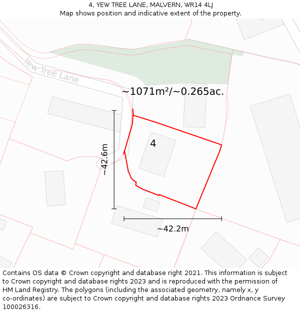 4, YEW TREE LANE, MALVERN, WR14 4LJ: Plot and title map