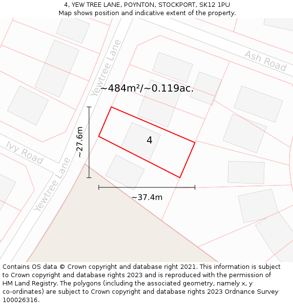 4, YEW TREE LANE, POYNTON, STOCKPORT, SK12 1PU: Plot and title map