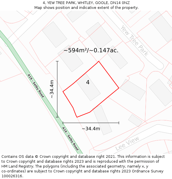 4, YEW TREE PARK, WHITLEY, GOOLE, DN14 0NZ: Plot and title map