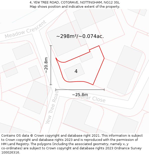 4, YEW TREE ROAD, COTGRAVE, NOTTINGHAM, NG12 3SL: Plot and title map
