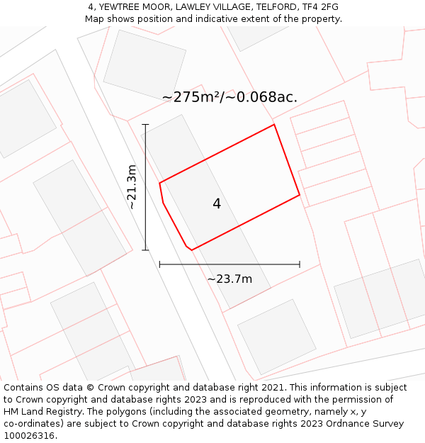 4, YEWTREE MOOR, LAWLEY VILLAGE, TELFORD, TF4 2FG: Plot and title map