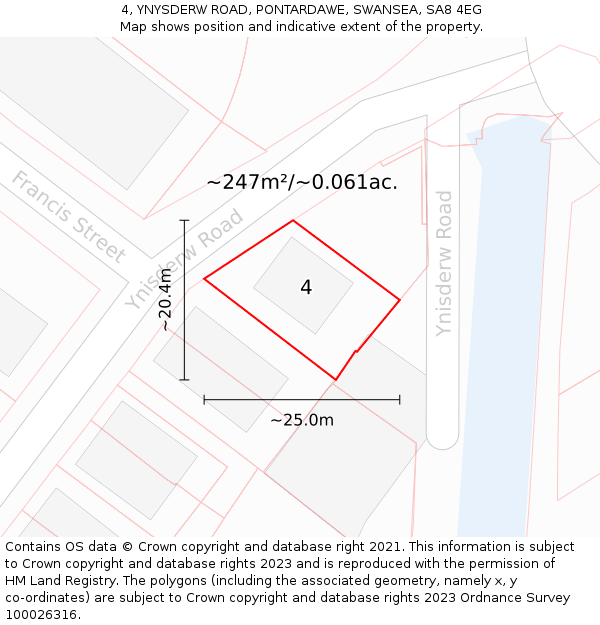 4, YNYSDERW ROAD, PONTARDAWE, SWANSEA, SA8 4EG: Plot and title map