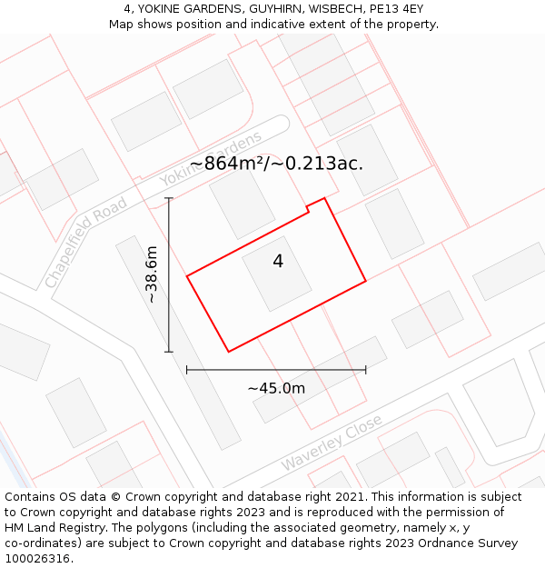 4, YOKINE GARDENS, GUYHIRN, WISBECH, PE13 4EY: Plot and title map